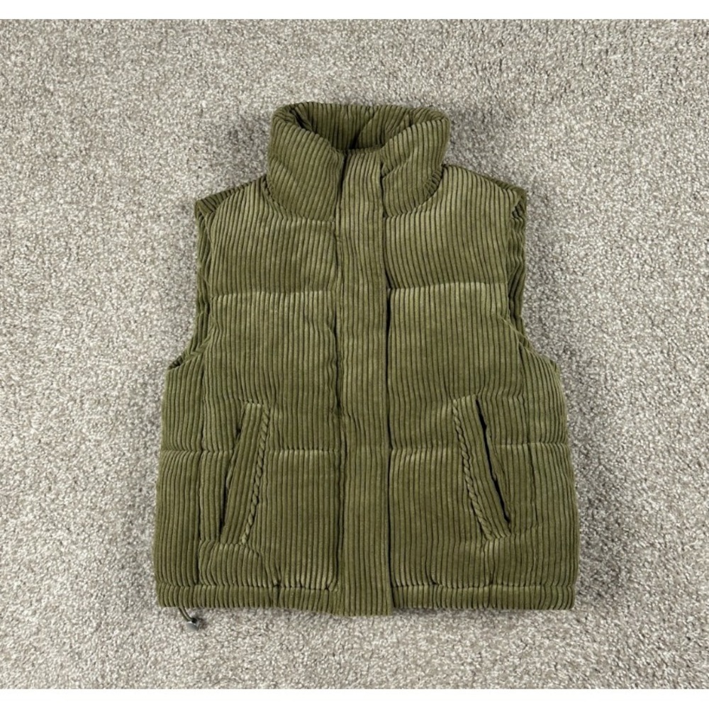 7 For All Mankind Vest Womens Extra Small Green Corduroy Puffer Insulated XS